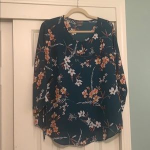 Teal floral blouse